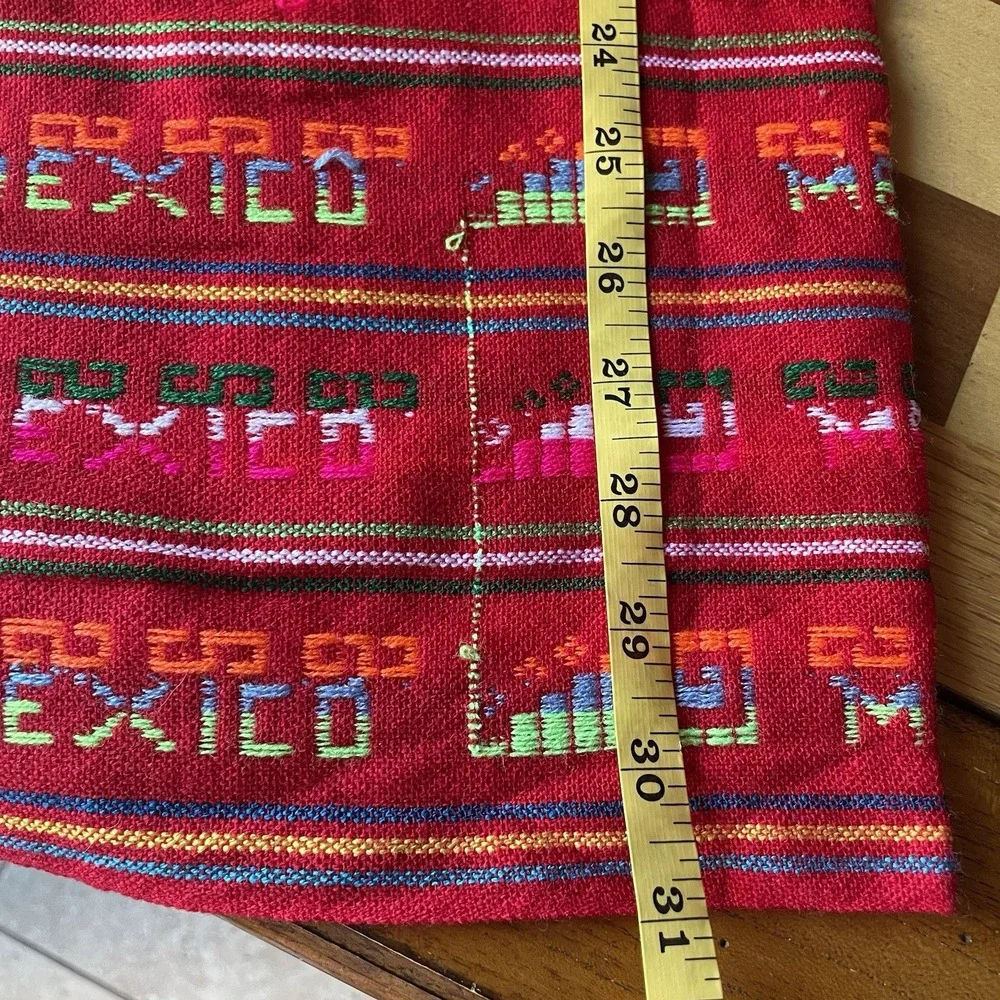 Mexico Word‎ Aztec Themed Cotton Sewing Red Striped Fabric Remnant 31x40.5